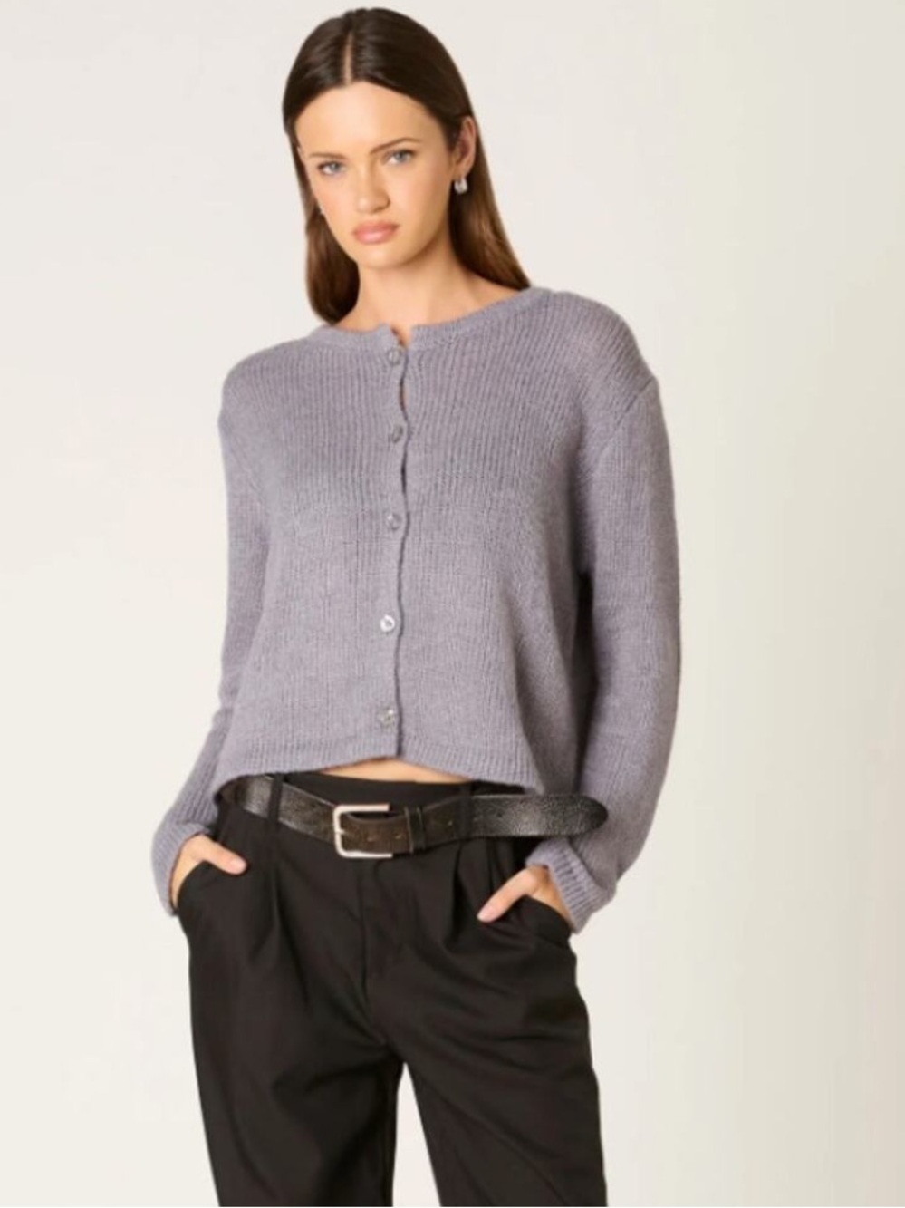 NIA Wool Blend Gray Cardigan Sweater